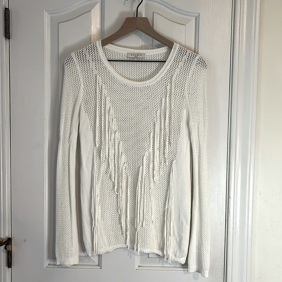 Sandro Paris | White Fringe Open Knit Sweater Size 1/small Western Festial Boho - Picture 3 of 12